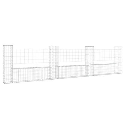 vidaXL U-shape Gabion Basket with 8 Posts Iron Wire Wall Fence Multi Sizes-0