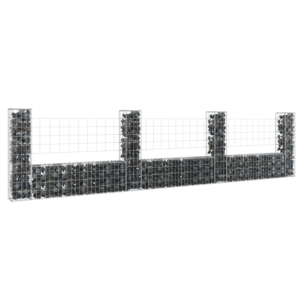 vidaXL U-shape Gabion Basket with 8 Posts Iron Wire Wall Fence Multi Sizes-13