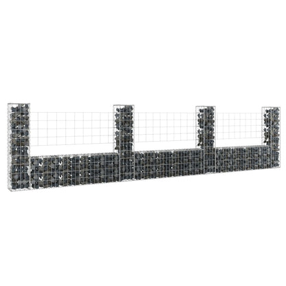 vidaXL U-shape Gabion Basket with 8 Posts Iron Wire Wall Fence Multi Sizes-13