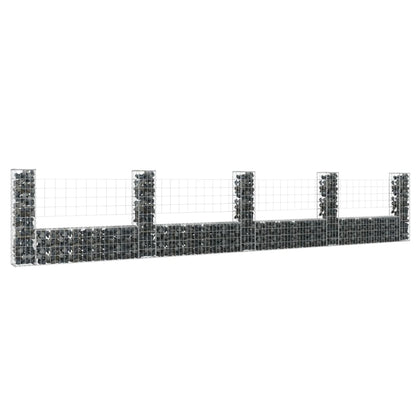 vidaXL U-shape Gabion Basket with 8 Posts Iron Wire Wall Fence Multi Sizes-15