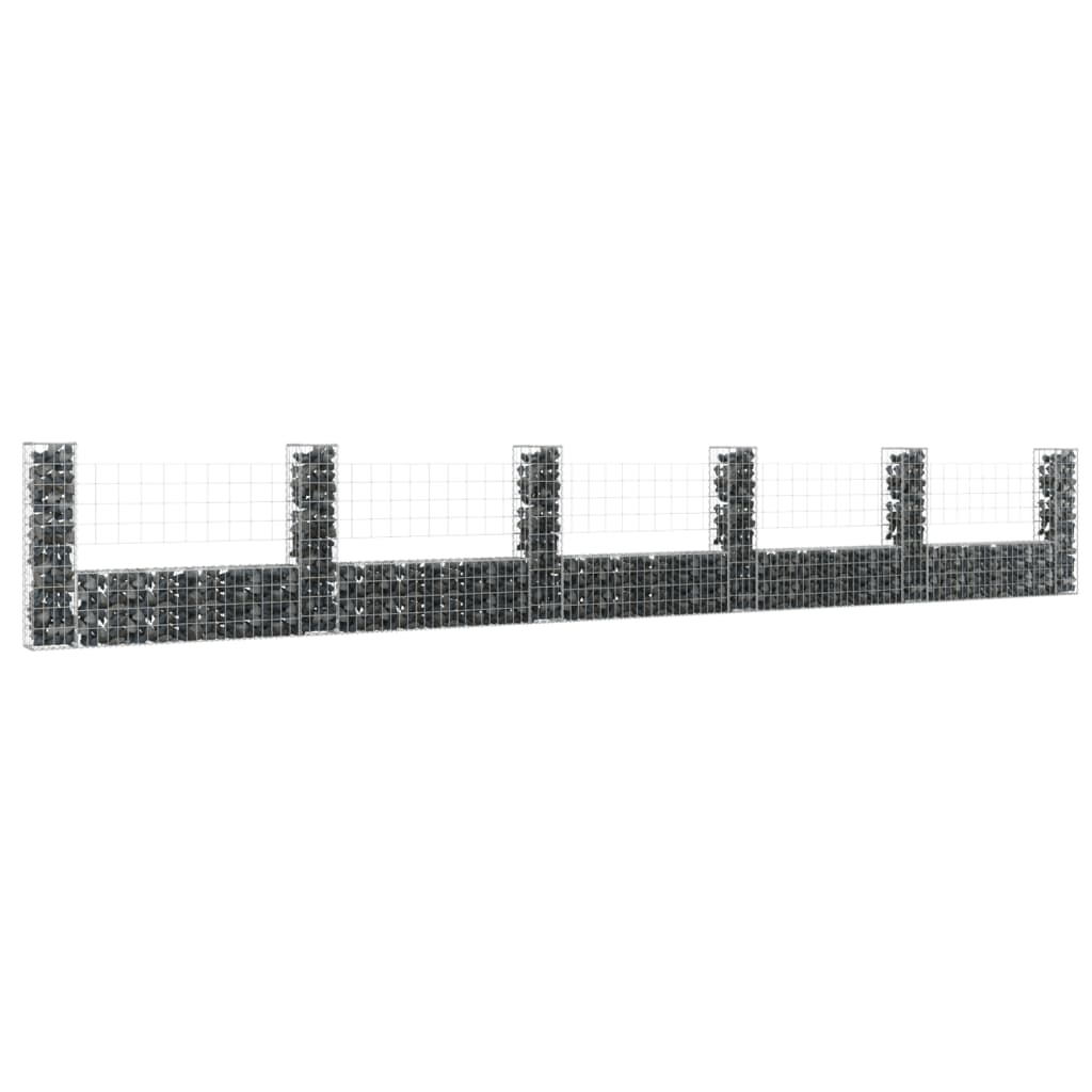 vidaXL U-shape Gabion Basket with 8 Posts Iron Wire Wall Fence Multi Sizes-17