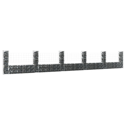 vidaXL U-shape Gabion Basket with 8 Posts Iron Wire Wall Fence Multi Sizes-17