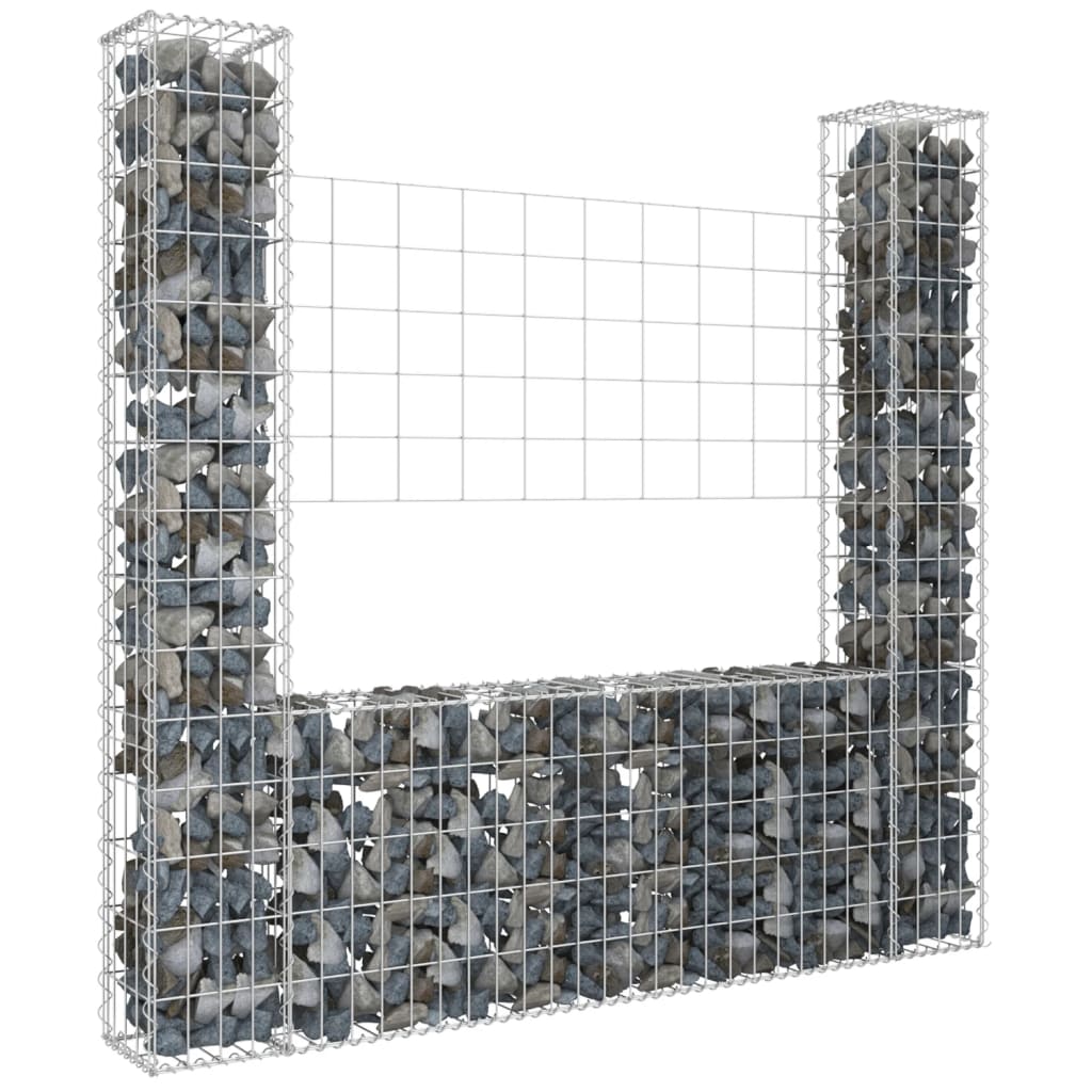 vidaXL U-shape Gabion Basket with 8 Posts Iron Wire Wall Fence Multi Sizes-7