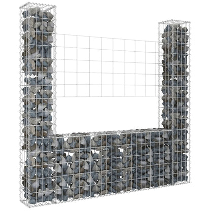 vidaXL U-shape Gabion Basket with 8 Posts Iron Wire Wall Fence Multi Sizes-7
