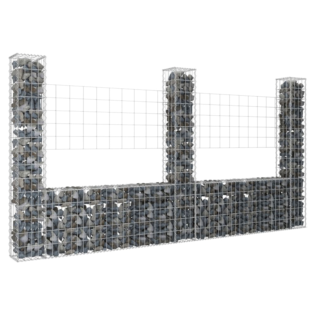 vidaXL U-shape Gabion Basket with 8 Posts Iron Wire Wall Fence Multi Sizes-8