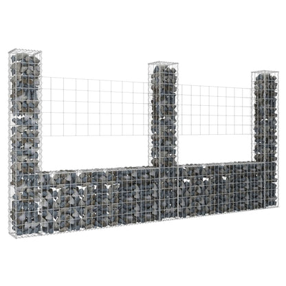 vidaXL U-shape Gabion Basket with 8 Posts Iron Wire Wall Fence Multi Sizes-8