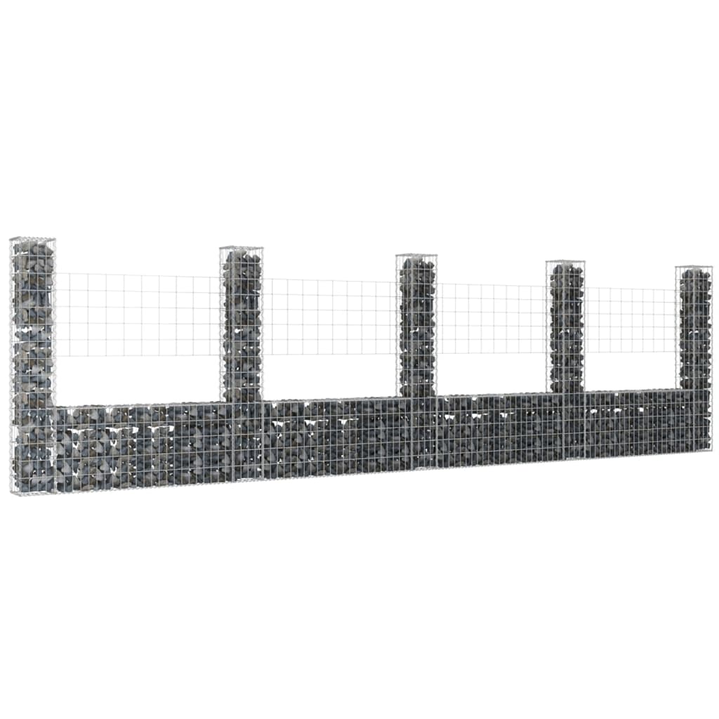 vidaXL U-shape Gabion Basket with 8 Posts Iron Wire Wall Fence Multi Sizes-14