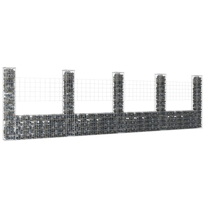 vidaXL U-shape Gabion Basket with 8 Posts Iron Wire Wall Fence Multi Sizes-14