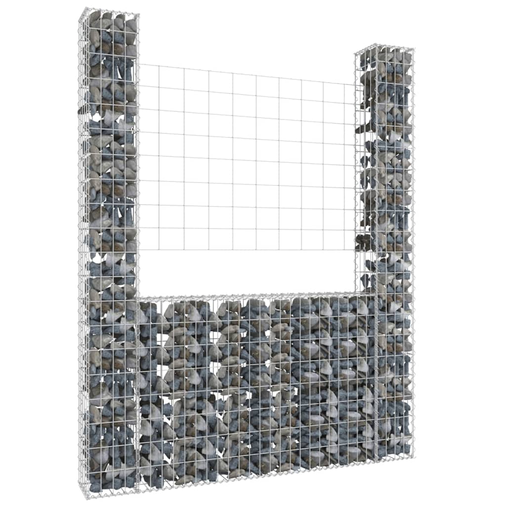 vidaXL U-shape Gabion Basket with 8 Posts Iron Wire Wall Fence Multi Sizes-5