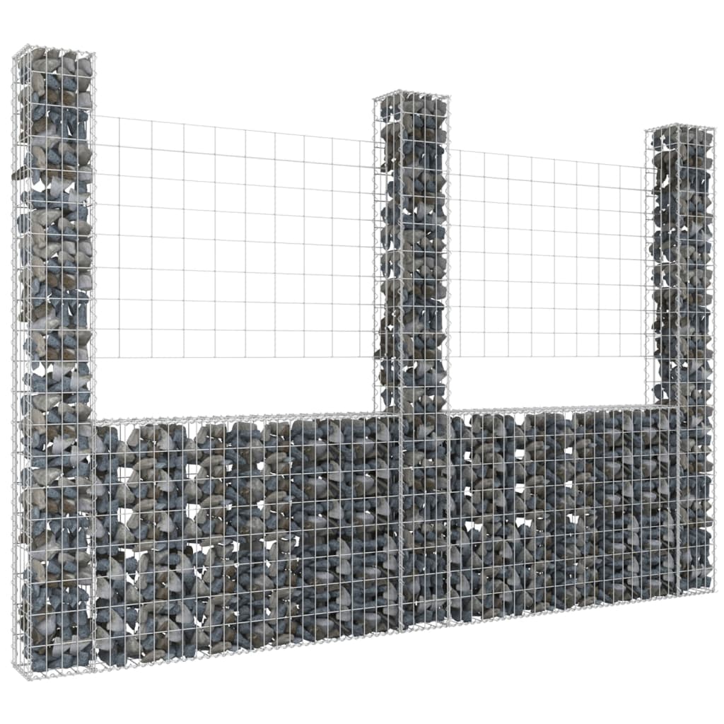 vidaXL U-shape Gabion Basket with 8 Posts Iron Wire Wall Fence Multi Sizes-10