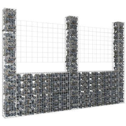 vidaXL U-shape Gabion Basket with 8 Posts Iron Wire Wall Fence Multi Sizes-10