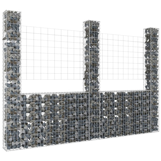 vidaXL U-shape Gabion Basket with 8 Posts Iron Wire Wall Fence Multi Sizes-10