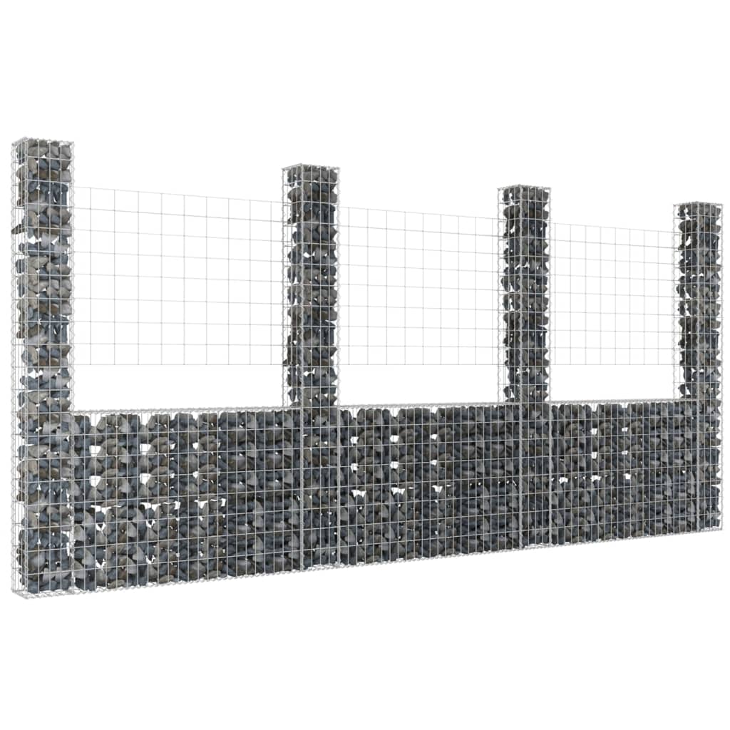 vidaXL U-shape Gabion Basket with 8 Posts Iron Wire Wall Fence Multi Sizes-11