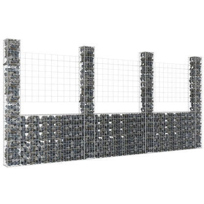 vidaXL U-shape Gabion Basket with 8 Posts Iron Wire Wall Fence Multi Sizes-11
