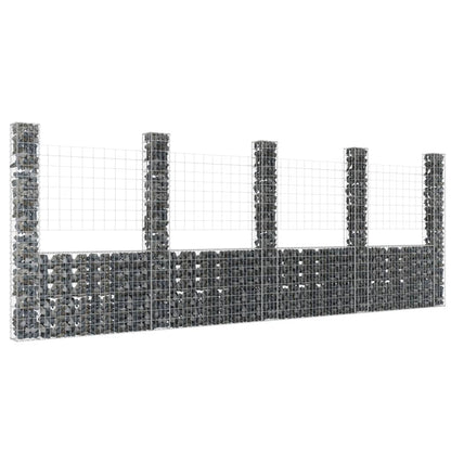 vidaXL U-shape Gabion Basket with 8 Posts Iron Wire Wall Fence Multi Sizes-16