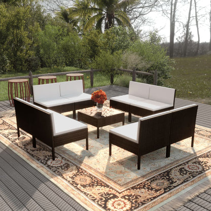 vidaXL 9 Piece Patio Lounge Set with Cushions Poly Rattan Black-0