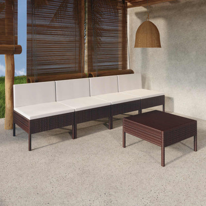 vidaXL 5 Piece Patio Lounge Set with Cushions Poly Rattan Brown-0