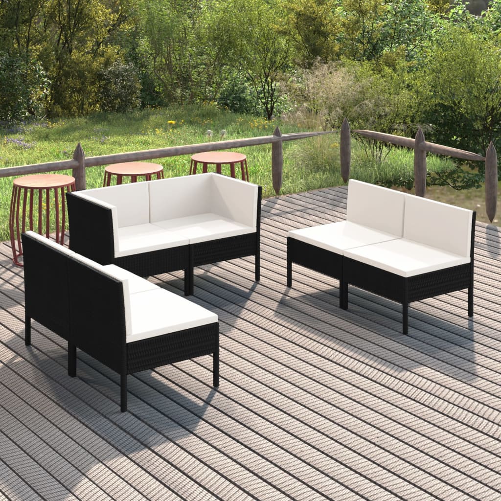 vidaXL 6 Piece Patio Lounge Set with Cushions Poly Rattan Black-0