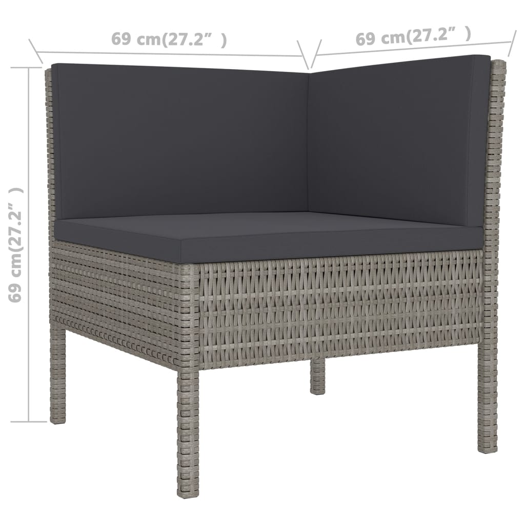 vidaXL 6 Piece Patio Lounge Set with Cushions Poly Rattan Gray-3