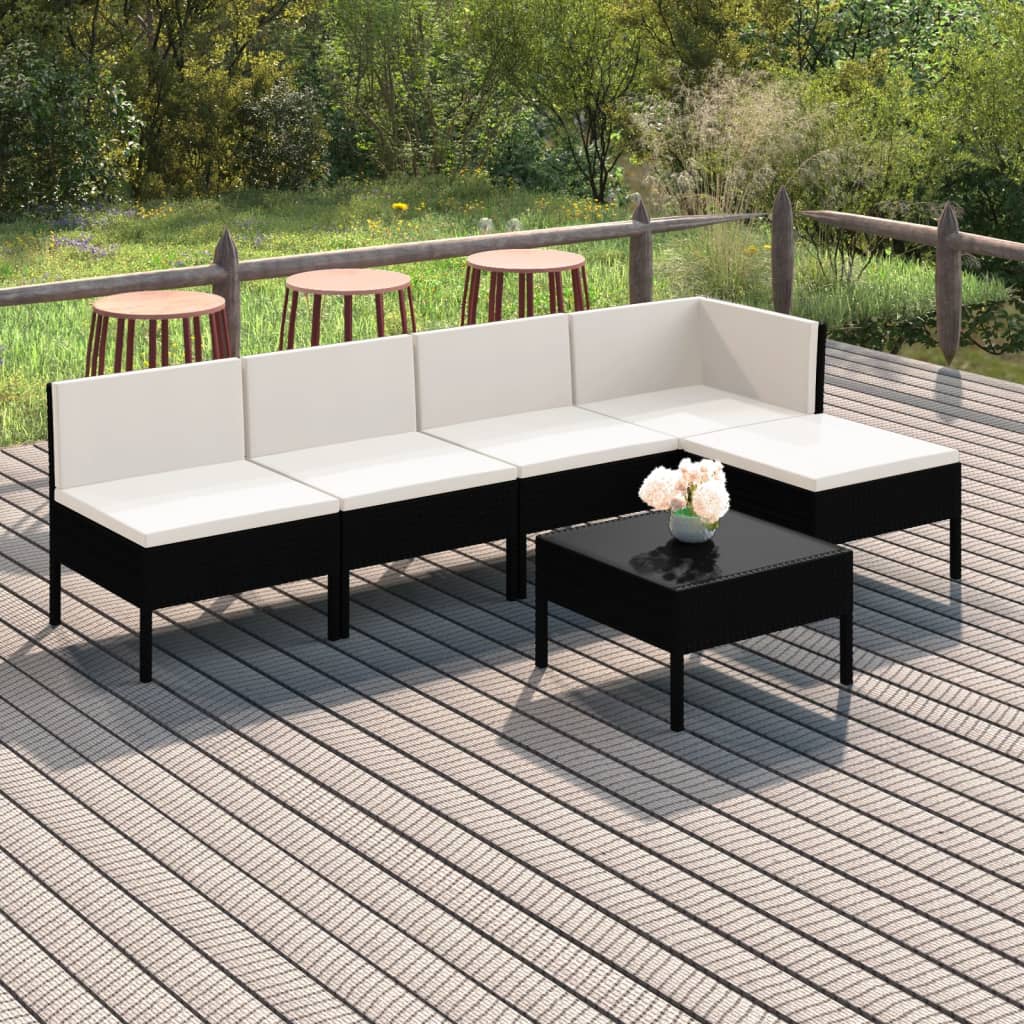 vidaXL 6 Piece Patio Lounge Set with Cushions Poly Rattan Black-0