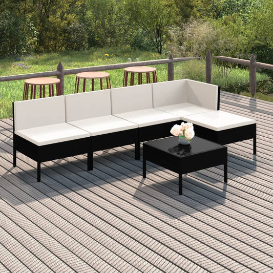 vidaXL 6 Piece Patio Lounge Set with Cushions Poly Rattan Black-0
