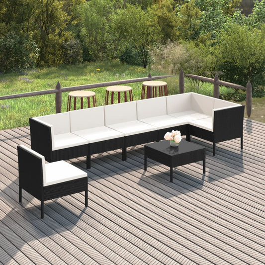 vidaXL 8 Piece Patio Lounge Set with Cushions Poly Rattan Brown-0