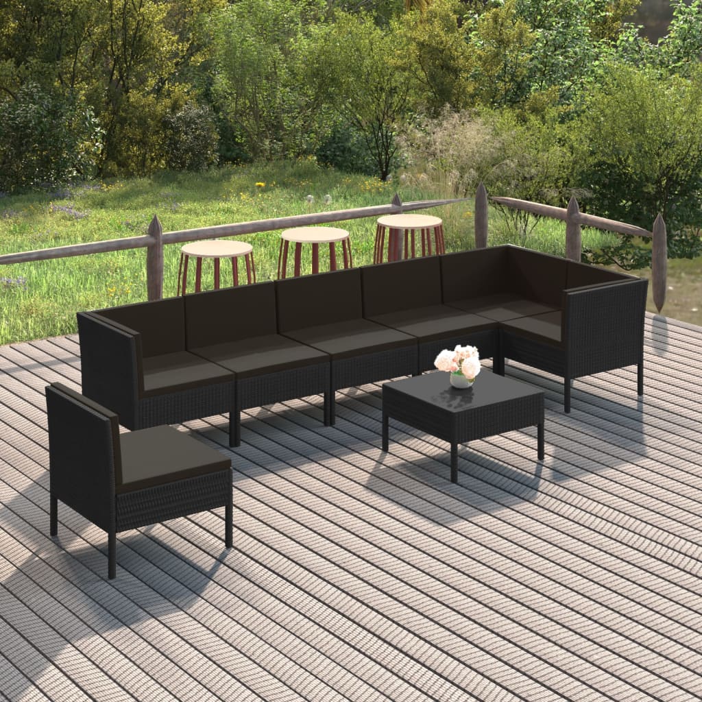 vidaXL 8 Piece Patio Lounge Set with Cushions Poly Rattan Black-0