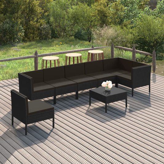 vidaXL 8 Piece Patio Lounge Set with Cushions Poly Rattan Black-0