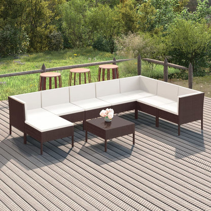 vidaXL 9 Piece Patio Lounge Set with Cushions Poly Rattan Brown-0