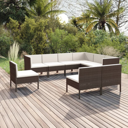 vidaXL 9 Piece Patio Lounge Set with Cushions Poly Rattan Brown-0