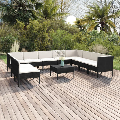 vidaXL 11 Piece Patio Lounge Set with Cushions Poly Rattan Black-0
