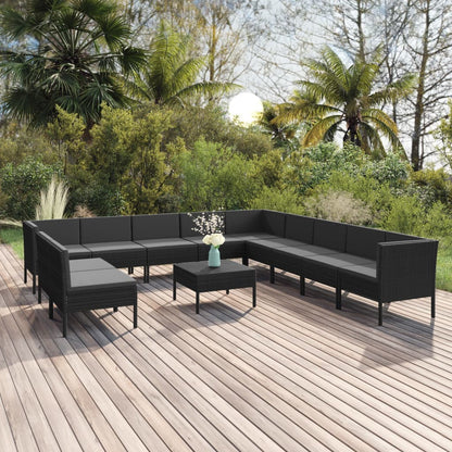 vidaXL 12 Piece Patio Lounge Set with Cushions Poly Rattan Black-0