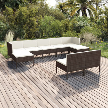 vidaXL 9 Piece Patio Lounge Set with Cushions Poly Rattan Brown-0