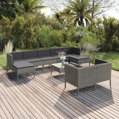 vidaXL 10 Piece Patio Lounge Set with Cushions Poly Rattan Gray-0