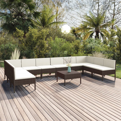 vidaXL 11 Piece Patio Lounge Set with Cushions Poly Rattan Brown-0