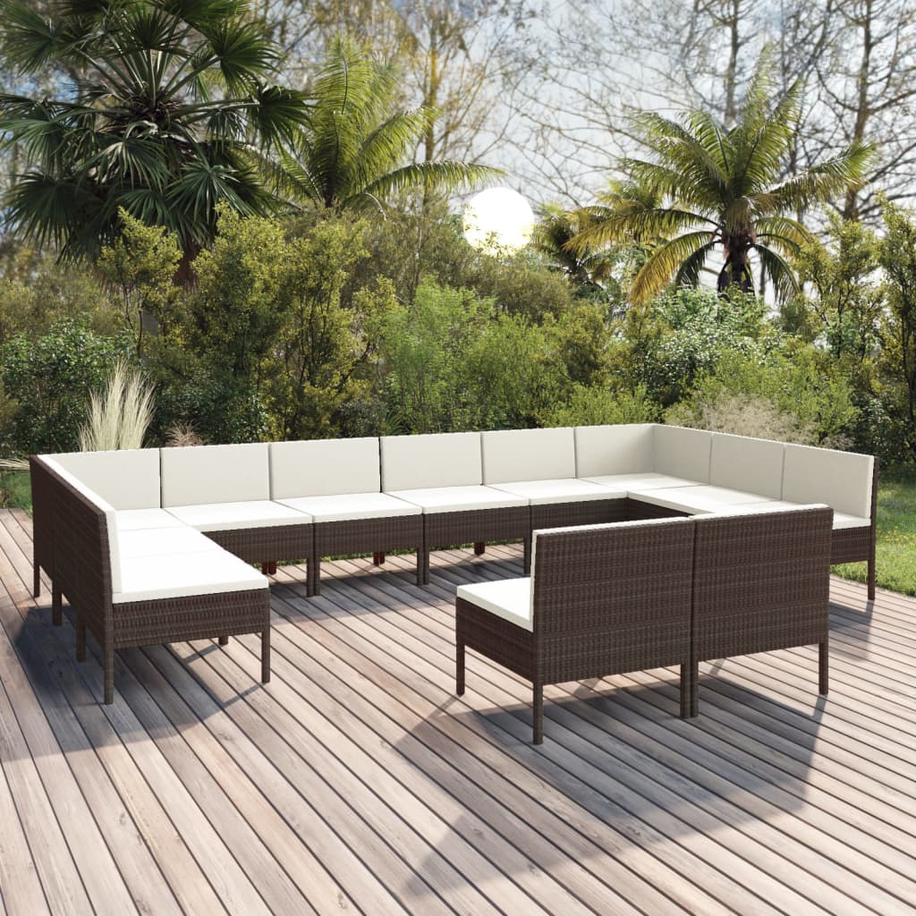 vidaXL 12 Piece Patio Lounge Set with Cushions Poly Rattan Brown-0