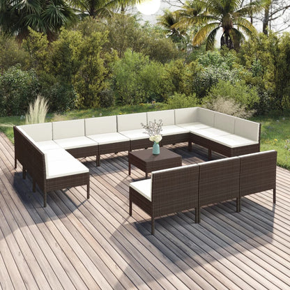 vidaXL 14 Piece Patio Lounge Set with Cushions Poly Rattan Brown-0