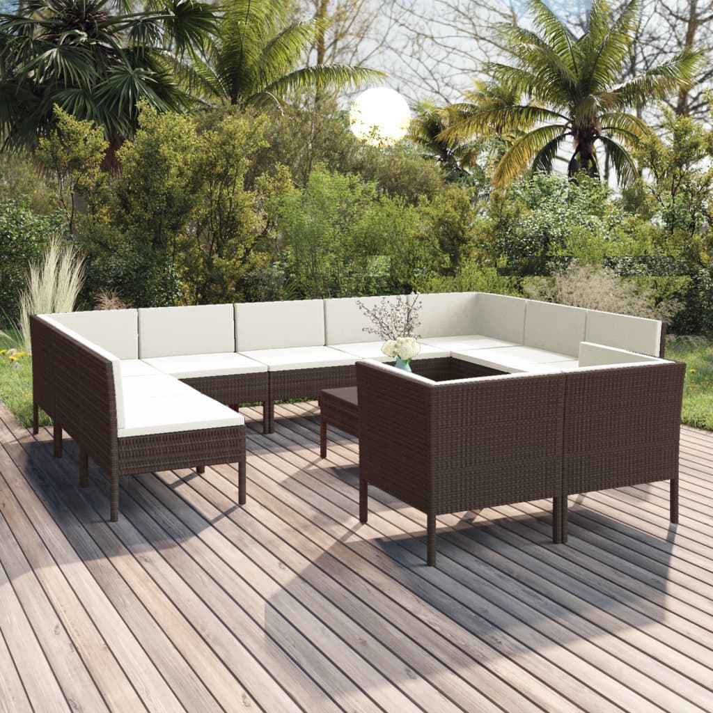 vidaXL 12 Piece Patio Lounge Set with Cushions Poly Rattan Brown-0