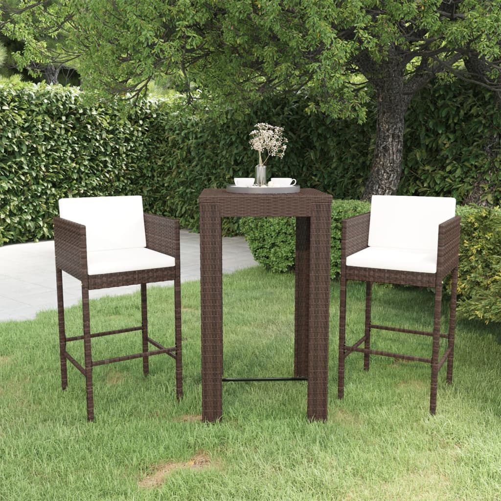 vidaXL Patio Bar Set Outdoor Bistro Set Bar Stool Bistro Table Poly Rattan-2