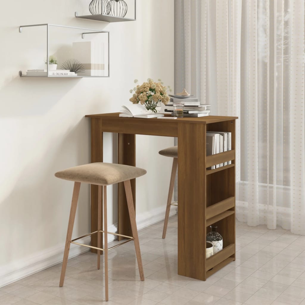vidaXL Bar Table Kitchen Pub Bistro Table with Storage Rack Engineered Wood-11