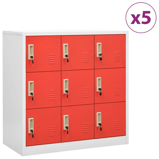 vidaXL Locker Cabinets 5 pcs Light Gray and Red 35.4"x17.7"x36.4" Steel-0