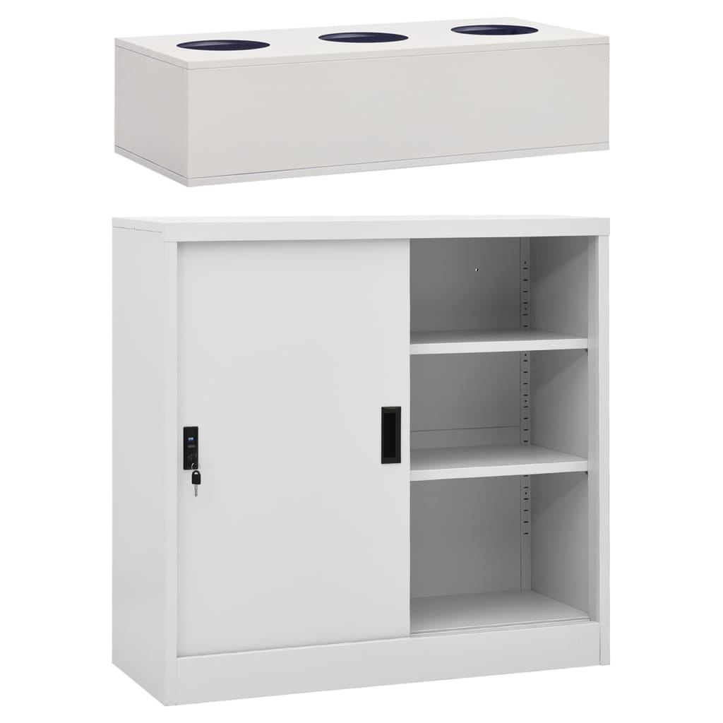 vidaXL Sliding Door Cabinet with Planter Box Light Gray Steel-1