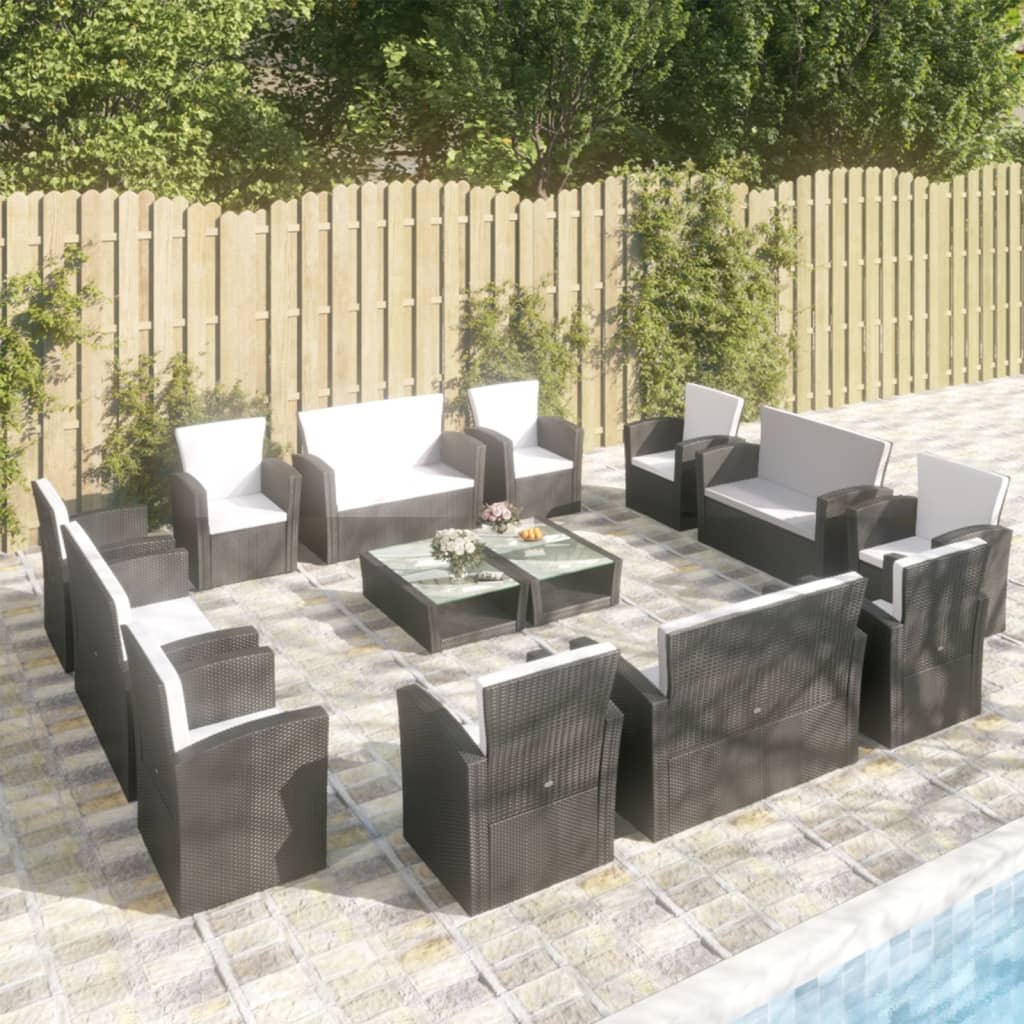vidaXL Patio Lounge Set Sectional Sofa Set 4 Piece with Cushions Poly Rattan-8