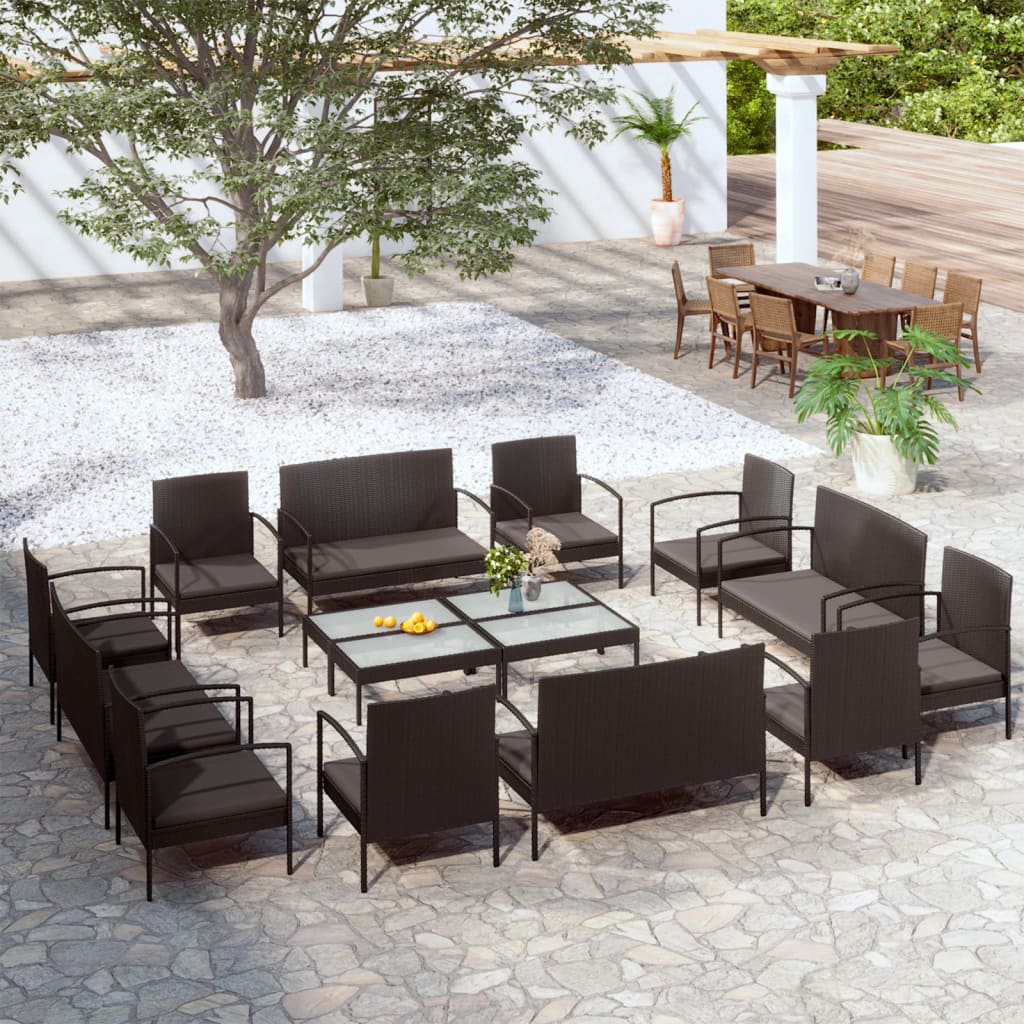 vidaXL Patio Lounge Set Outdoor Sectional Sofa Set Garden Loveseat Poly Rattan-12