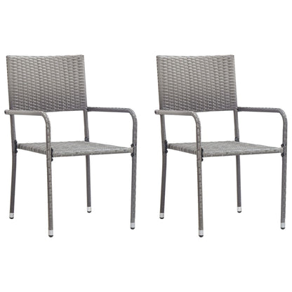 vidaXL Patio Dining Chairs 2 pcs Stackable Gray Poly Rattan-0