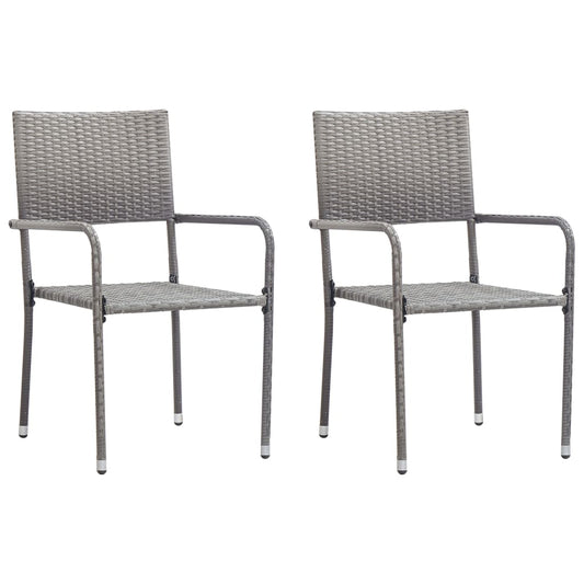 vidaXL Patio Dining Chairs 2 pcs Stackable Gray Poly Rattan-0