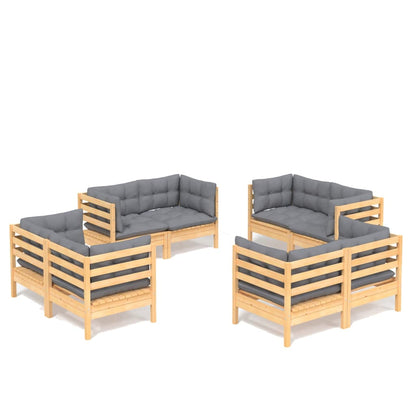 vidaXL 8 Piece Patio Lounge Set with Cream Cushions Pinewood-3