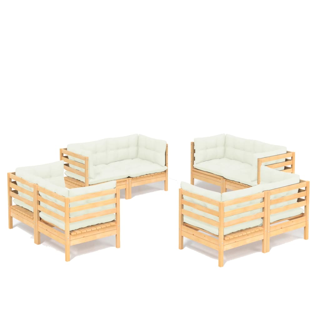 vidaXL 8 Piece Patio Lounge Set with Cream Cushions Pinewood-1