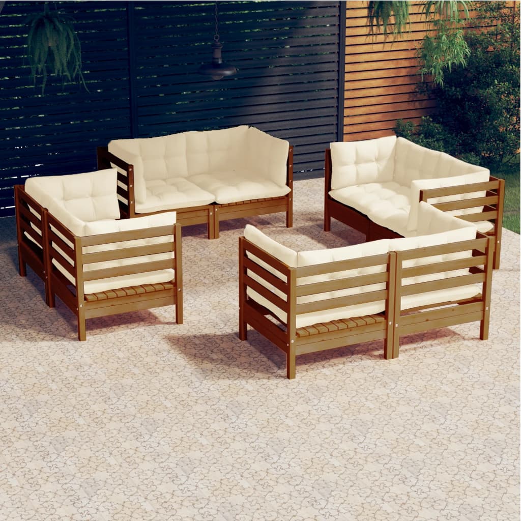 vidaXL 8 Piece Patio Lounge Set with Cream Cushions Pinewood-2