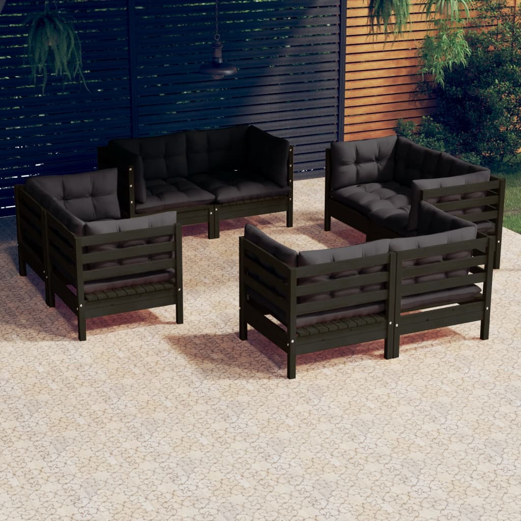 vidaXL 8 Piece Patio Lounge Set with Cream Cushions Pinewood-4